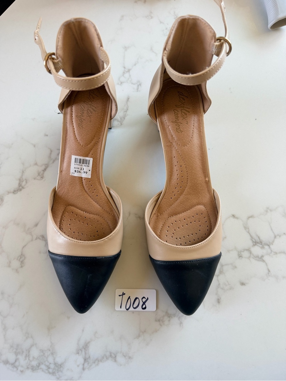 dexflex comfort Nude and Black Two-Tone Pointed Toe Ankle Strap Pumps